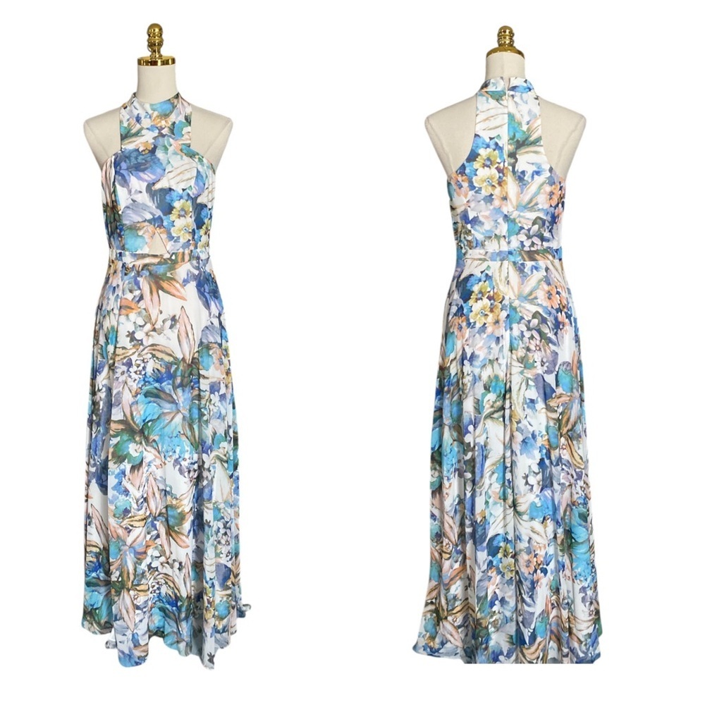 LIV FOSTER Women's Flowy White Floral-Print Cutout Halter Gown Maxi Dress Size 6 - Picture 7 of 11